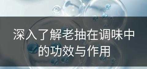 深入了解老抽在调味中的功效与作用